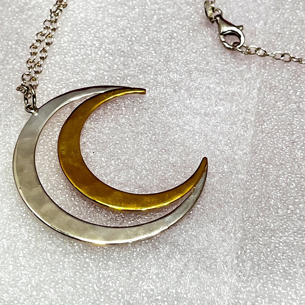 RLM 925 Silver & Brass Twin Crescent Moons Necklace
